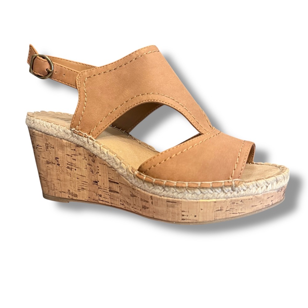 NIB Style & Co Ferann Brown Nubuck Espadrille Cork Wedge Sandals Size 8M